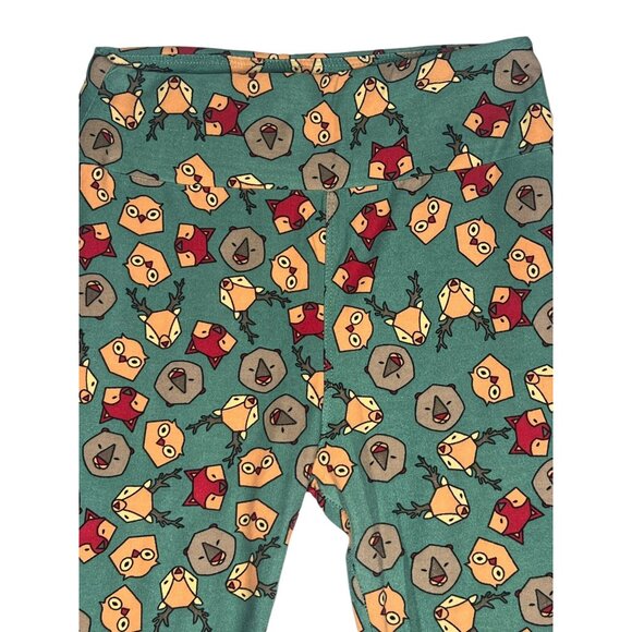 LuLaRoe Womens Leggings Deer Owl Fox Bear Green Buttery Soft One Size - Picture 3 of 6